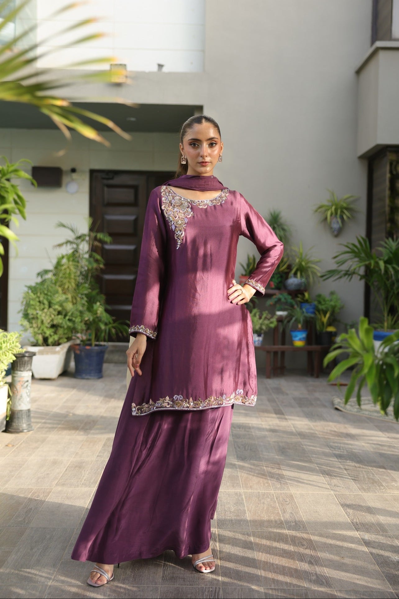 Pakistani Semi-Formal Dress Lavender - Purple Sheesha Silk Hand-Embellished | Aisha Najam Khan Pakistani Semi-Formal Dress Lavender - Purple Sheesha Silk Hand-Embellished | Aisha Najam Khan